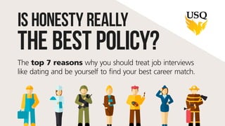 7 reasonsto treat a job interview like dating
The top 7 reasons why you should treat job interviews
like dating and be yourself to find your best career match.
 