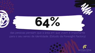 64%
das pessoas pensam que a área em que vivem é importante
para o seu senso de identidade. (Estudo da Foresight Factory)
33
 