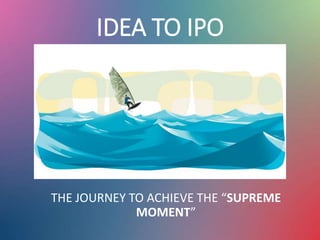 IDEA TO IPO
THE JOURNEY TO ACHIEVE THE “SUPREME
MOMENT”
 