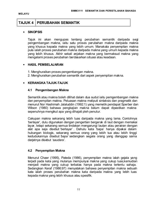 Isi Pelajaran Semantik Dan Peristilhan Bahasa Melayu Psgr Bmm3111 1