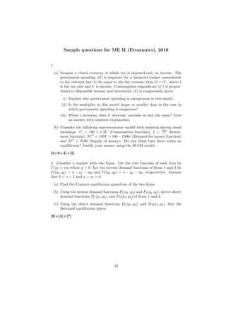 ISI MSQE Entrance Question Paper (2010) | PDF