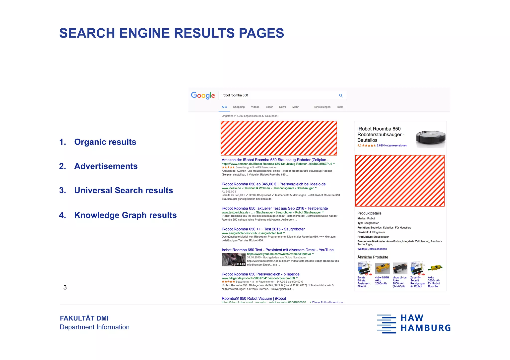 FAKULTÄT DMI
Department Information
SEARCH ENGINE RESULTS PAGES
1.  Organic results
2.  Advertisements
3.  Universal Search results
4.  Knowledge Graph results
3
 