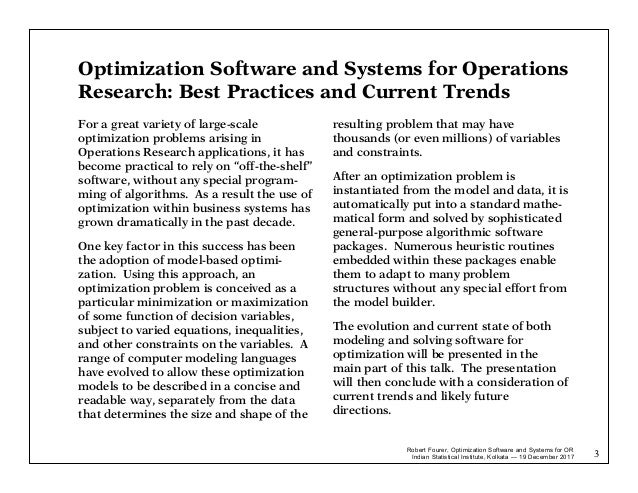 Optimization Software and Systems for Operations Research: Best Pract…