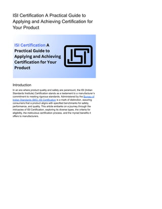 ISI Certification A Practical Guide to Applying and Achieving Certification for Your Product