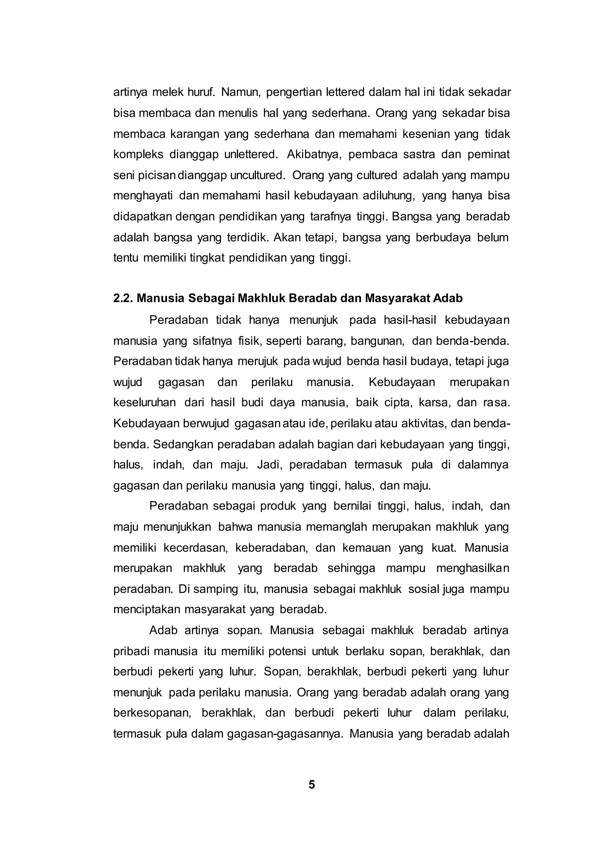 manusia sebagai makhluk beradab dan masyarakat adab. | DOCX
