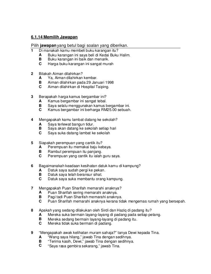 Soalan Pemahaman BM Thn 4