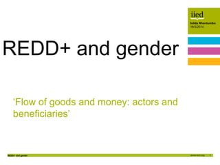 1
Isilda Nhantumbo
18/3/2014
REDD+ and gender
Author name
Date
Isilda Nhantumbo
18/3/2014
‘Flow of goods and money: actors...