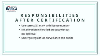 BIS ISI Mark Certification by MSCi(Management System Compliance ...