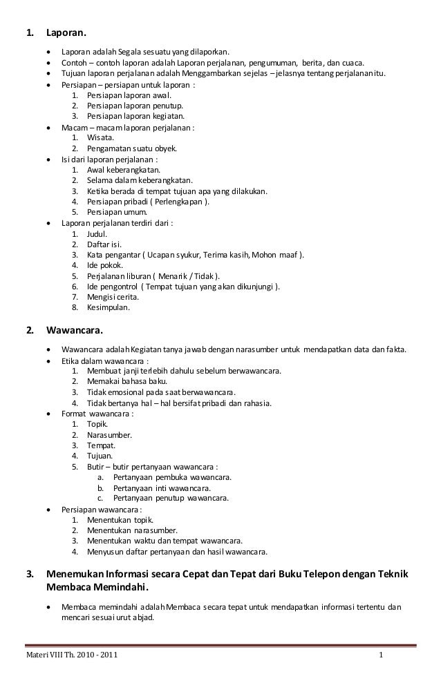 Materi Bahasa Indonesia Kelas VIII - 2012 [ISI]