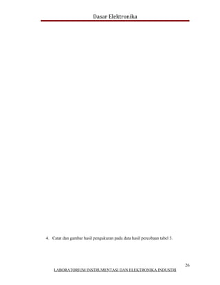 Dasar Elektronika




4. Catat dan gambar hasil pengukuran pada data hasil percobaan tabel 3.




                                                                          26
    LABORATORIUM INSTRUMENTASI DAN ELEKTRONIKA INDUSTRI
 