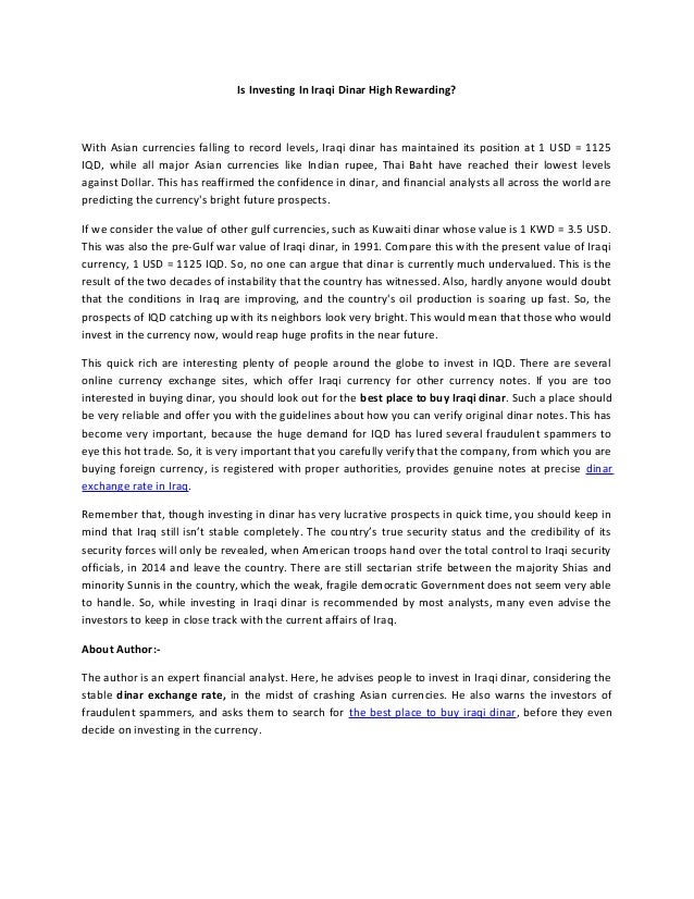 Is Investing In Iraqi Dinar High Rewarding