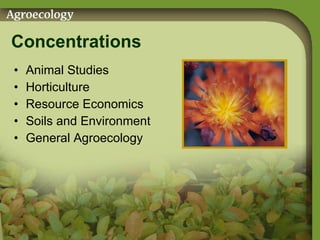 Concentrations Animal Studies Horticulture Resource Economics Soils and Environment General Agroecology 