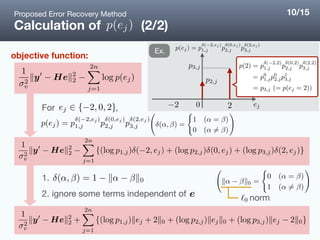 Calculation of (2/2)
objective function:
norm
1. 

2. ignore some terms independent of
Ex.
Proposed Error Recovery Method 10/15
For ,
 