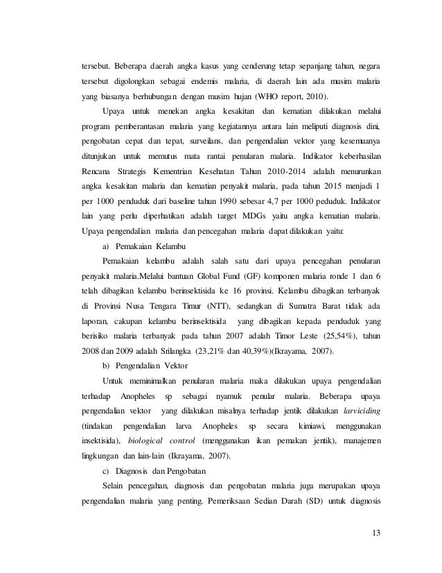 Faktor Ekologi Nyamuk Malaria di SDN Belitung Selatan 4 