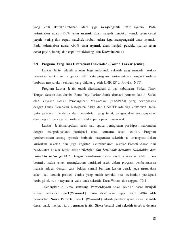 Faktor Ekologi Nyamuk Malaria di SDN Belitung Selatan 4 