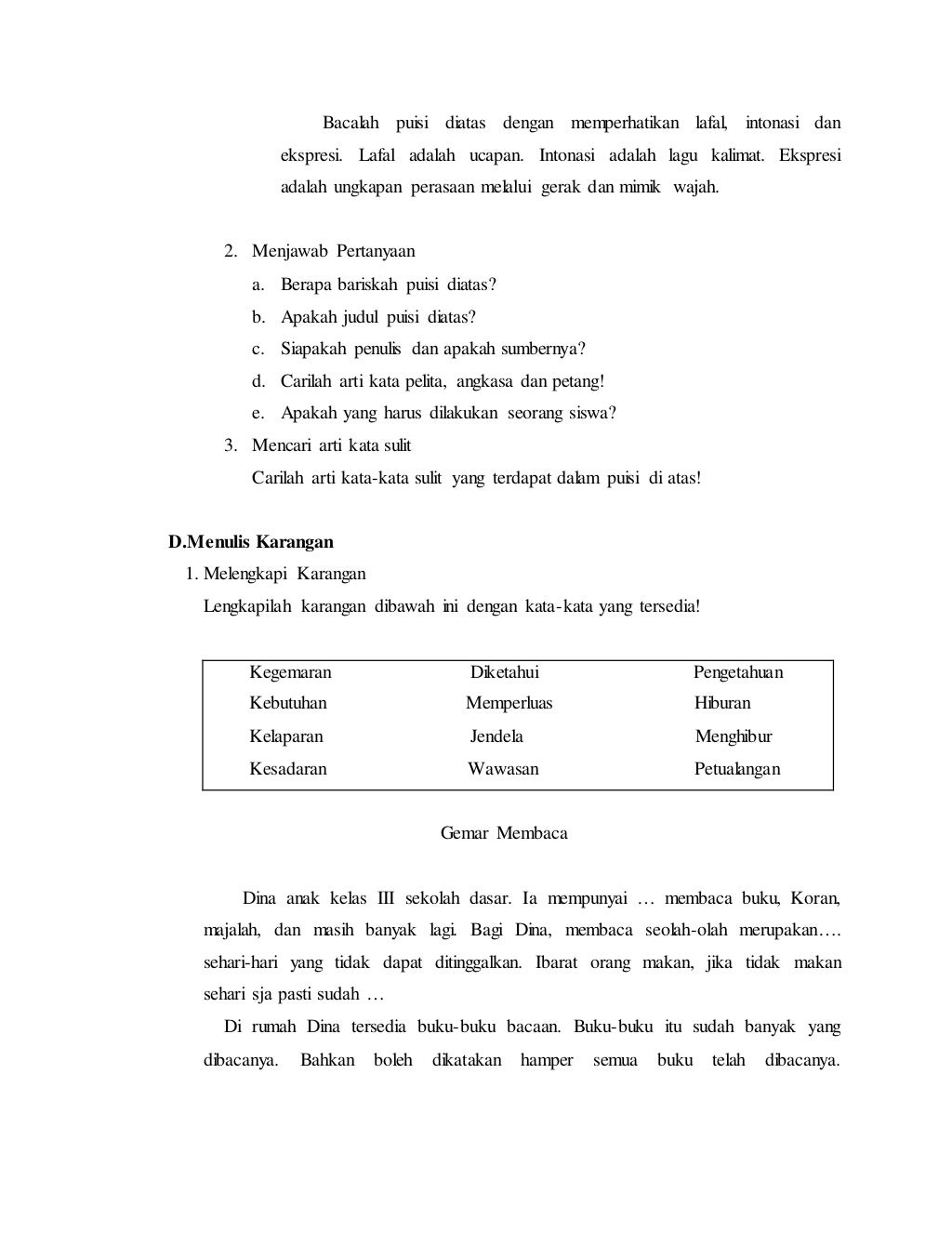 Materi Bahasa Indonesia Kelas 3