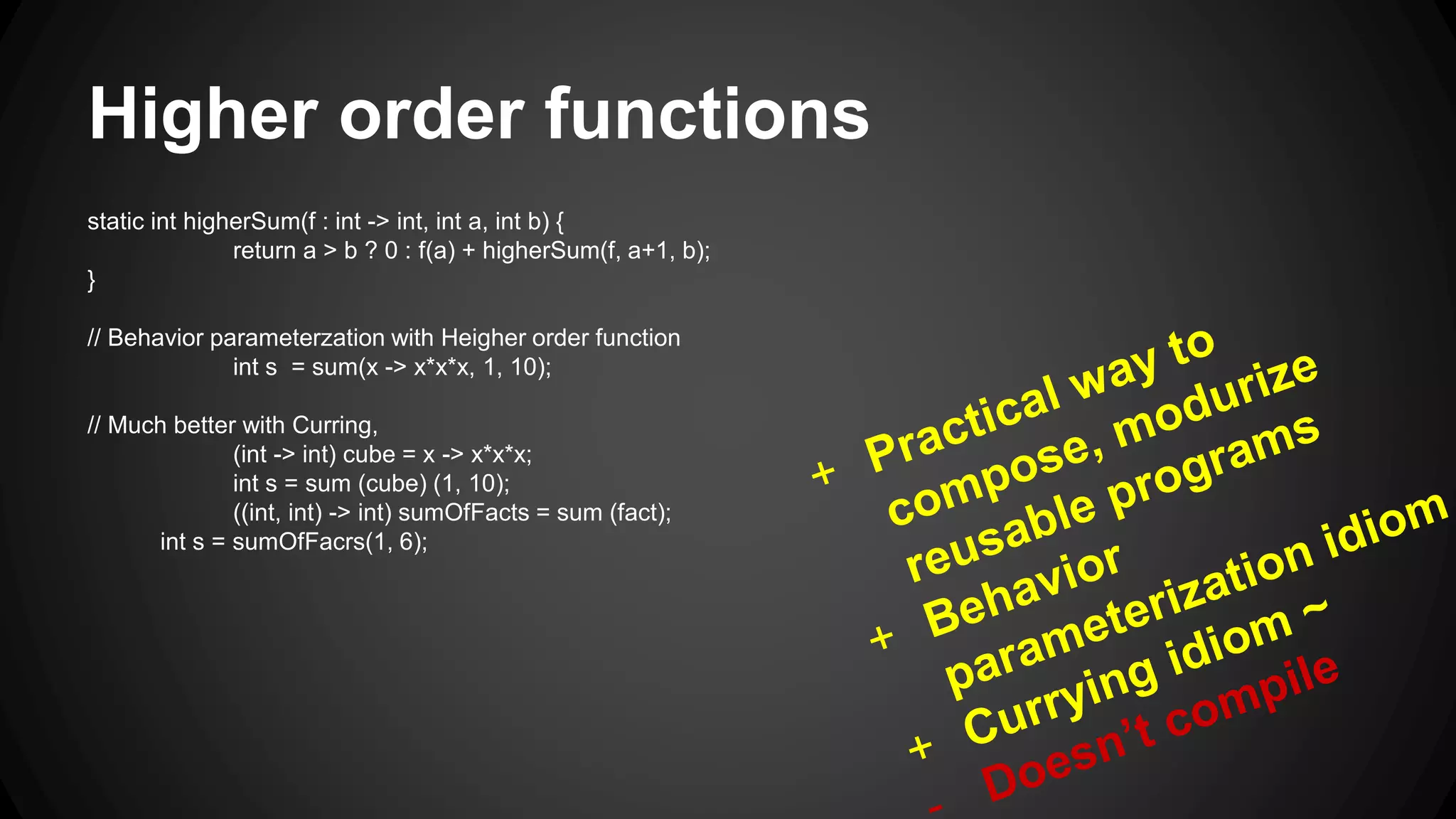 3.3.First class functions Method References ContainingClass::staticMethodName // String::valueOf containingObject::instanceMethodName //x::toString ContainingType::methodName //String::toString ClassName::new //String::new 