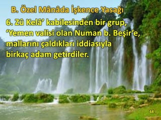 6. Zû Kelâ’ kabilesinden bir grup,
‘Yemen valisi olan Numan b. Beşir’e,
mallarını çaldıkları iddiasıyla
birkaç adam getirdiler.
48
B. Özel Mânâda İşkence Yasağı
 