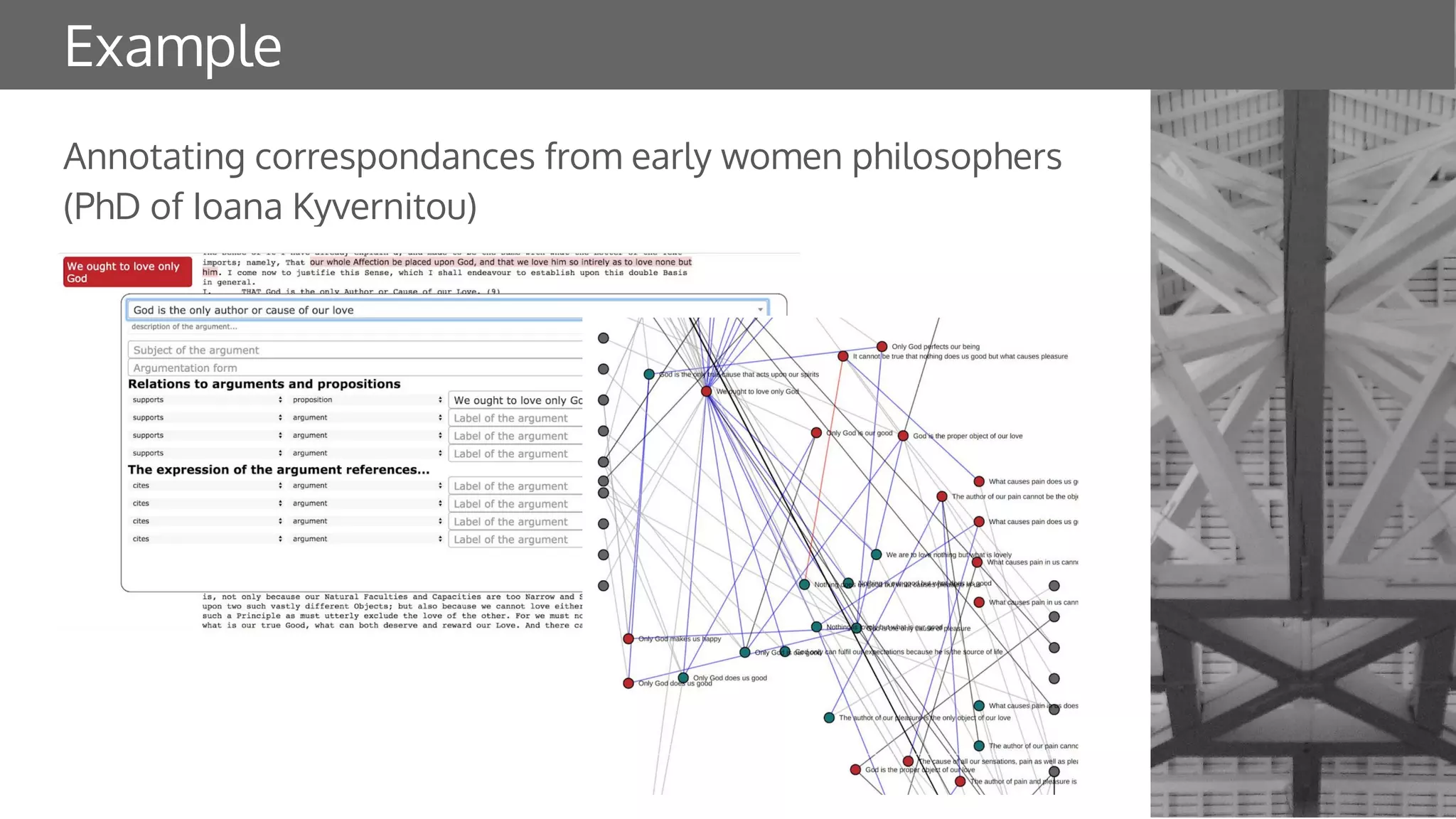 Example
Annotating correspondances from early women philosophers
(PhD of Ioana Kyvernitou)
 