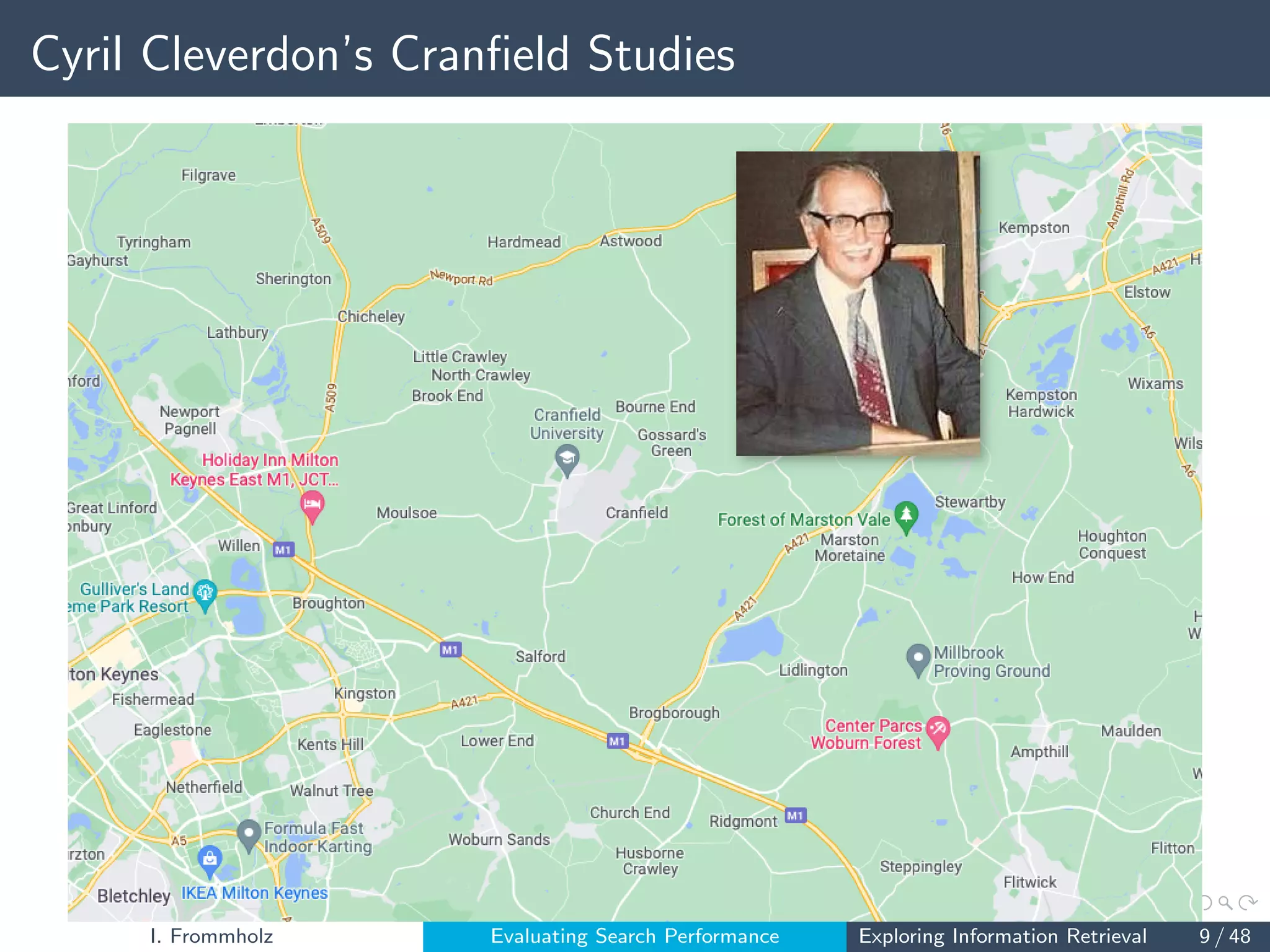 Cyril Cleverdon’s Cranfield Studies
I. Frommholz Evaluating Search Performance Exploring Information Retrieval 9 / 48
 