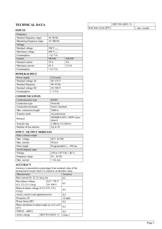 Iskra MC 640 Multifunction Meter Datasheet Manual