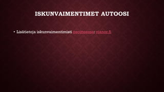 ISKUNVAIMENTIMET AUTOOSI
• Lisätietoja iskunvaimentimisti osoitteessa: vianor.fi
 
