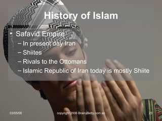 Safavid Empire In present day Iran Shiites Rivals to the Ottomans Islamic Republic of Iran today is mostly Shiite History of Islam 