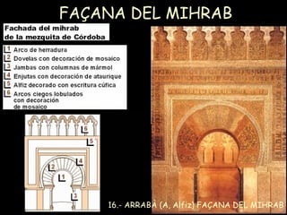 • ANÀLISI FORMAL. A la dreta del
mihrab hi havia el MIMBAR, un púlpit
mòbil d’èban, boix i sàndal, mena de
trona introduïd...