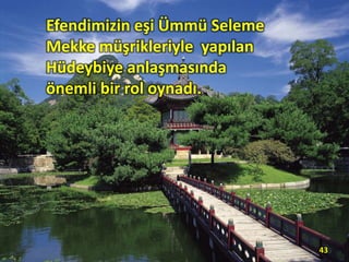 Efendimizin eşi Ümmü Seleme
Mekke müşrikleriyle yapılan
Hüdeybiye anlaşmasında
önemli bir rol oynadı.
43
 