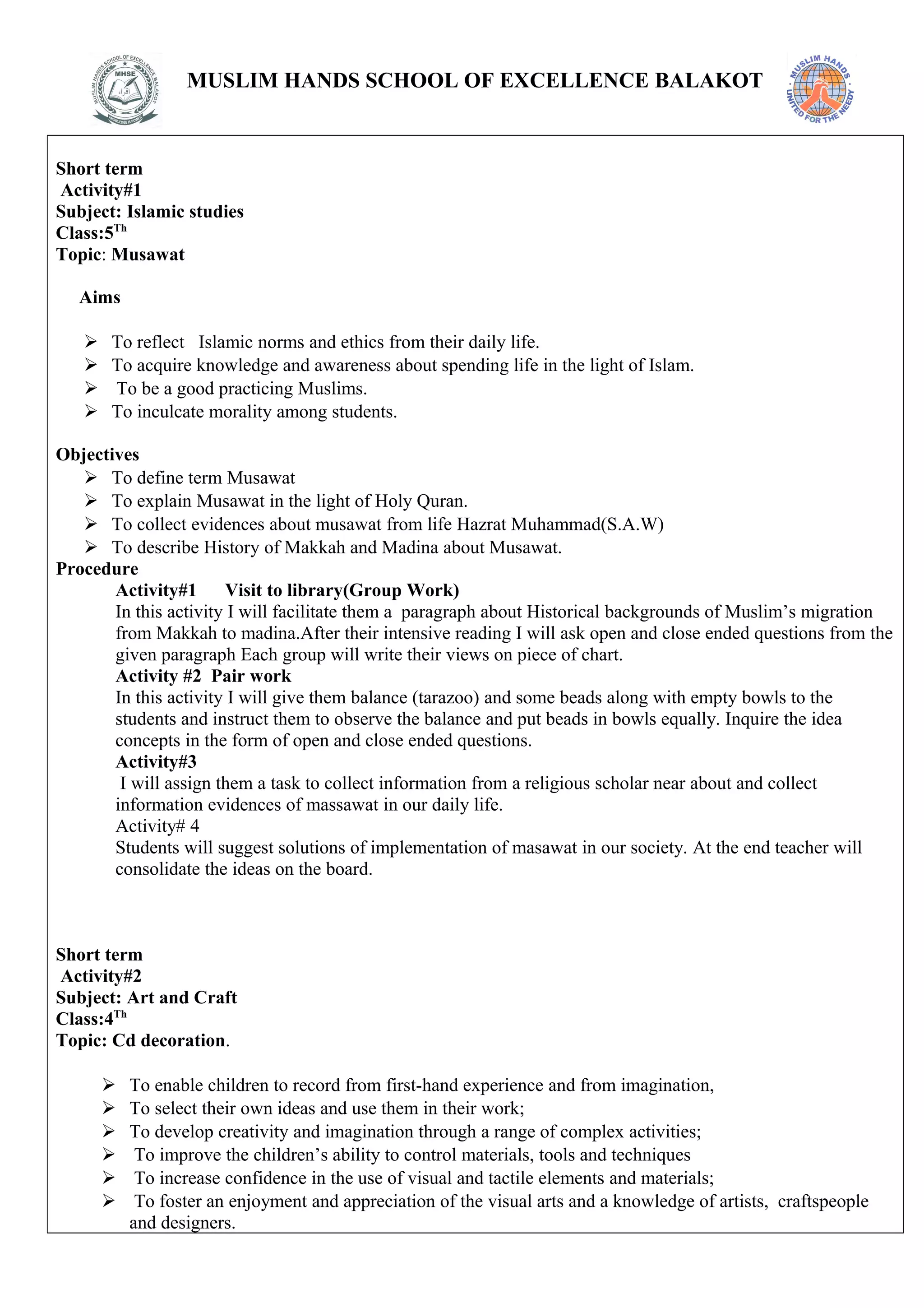 Islamiat lesson plan DOC