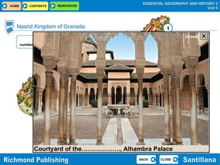 Reconstruction of  the Alhambra Palace 1 2 3 Nasrid Kingdom of Granada Click on the  numbers to see more Courtyard of the………………., Alhambra Palace X [close] 