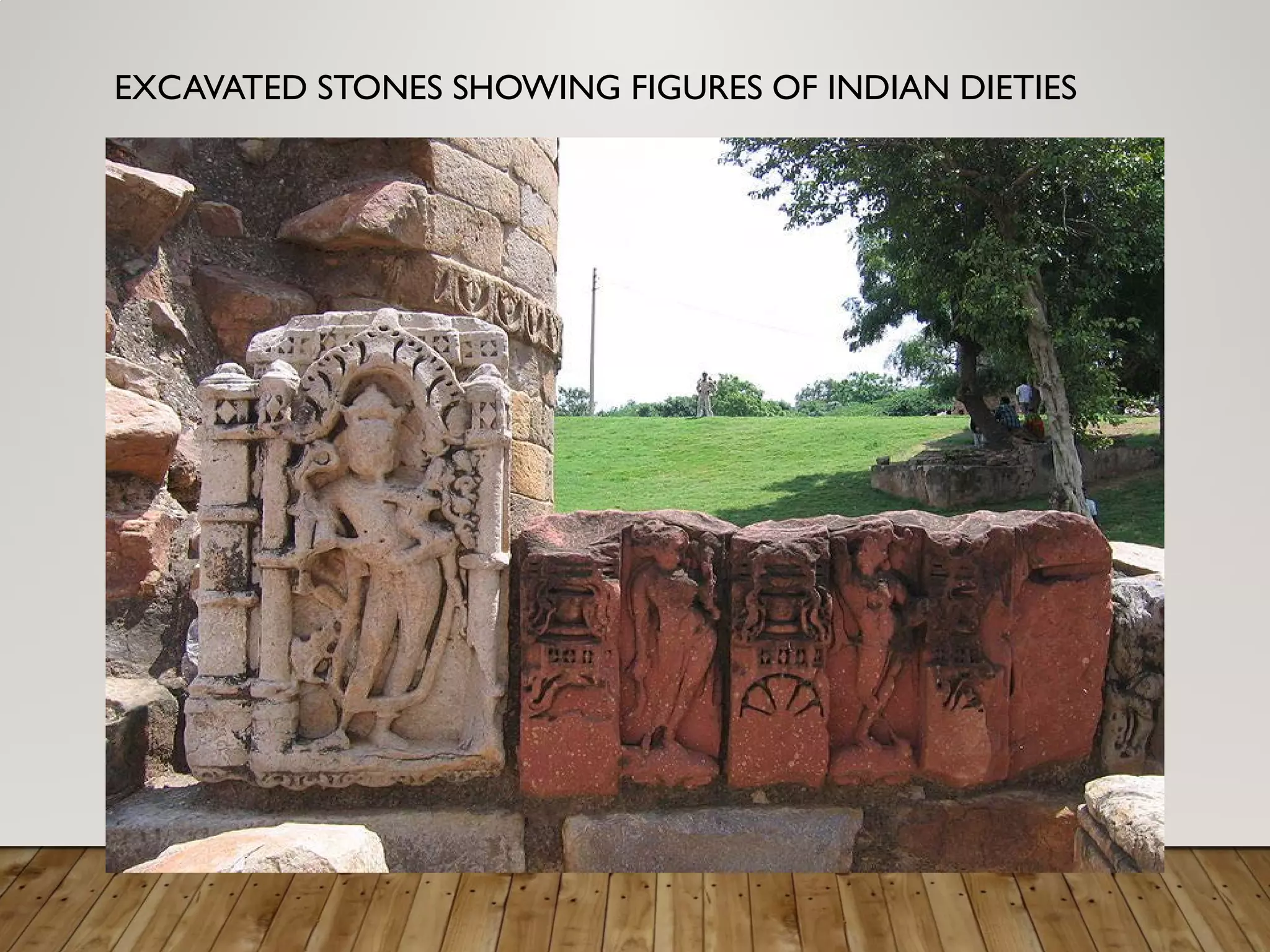EXCAVATED STONES SHOWING FIGURES OF INDIAN DIETIES
 