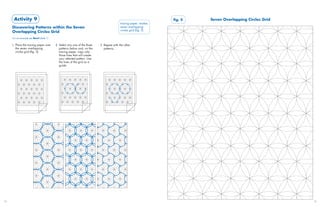 Activity 9                                                                                                   fig. 5   Seven Overlapping Circles Grid
                                                                                          tracing paper, marker,
     Discovering Patterns within the Seven                                                seven overlapping
                                                                                          circles grid (fig. 5)
     Overlapping Circles Grid
     For an example see Bowl (slide 1)

     1. Place the tracing paper over     2. Select any one of the three   3. Repeat with the other
       the seven overlapping               patterns below and, on the       patterns.
       circles grid (fig. 5).              tracing paper, copy only
                                           those lines that will create
                                           your selected pattern. Use
                                           the lines of the grid as a
                                           guide.




34                                                                                                                                                           35
 