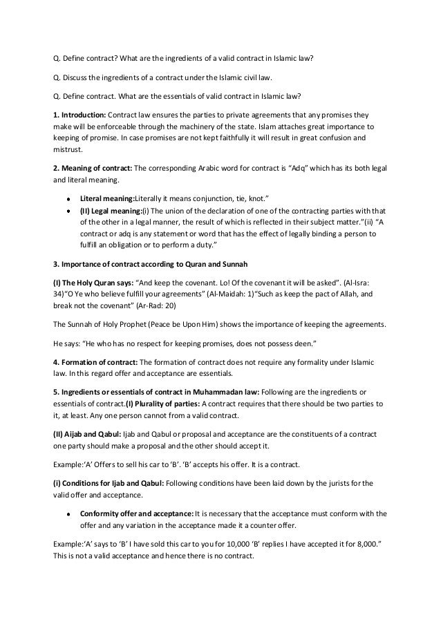 contract letter define contract Islamic
