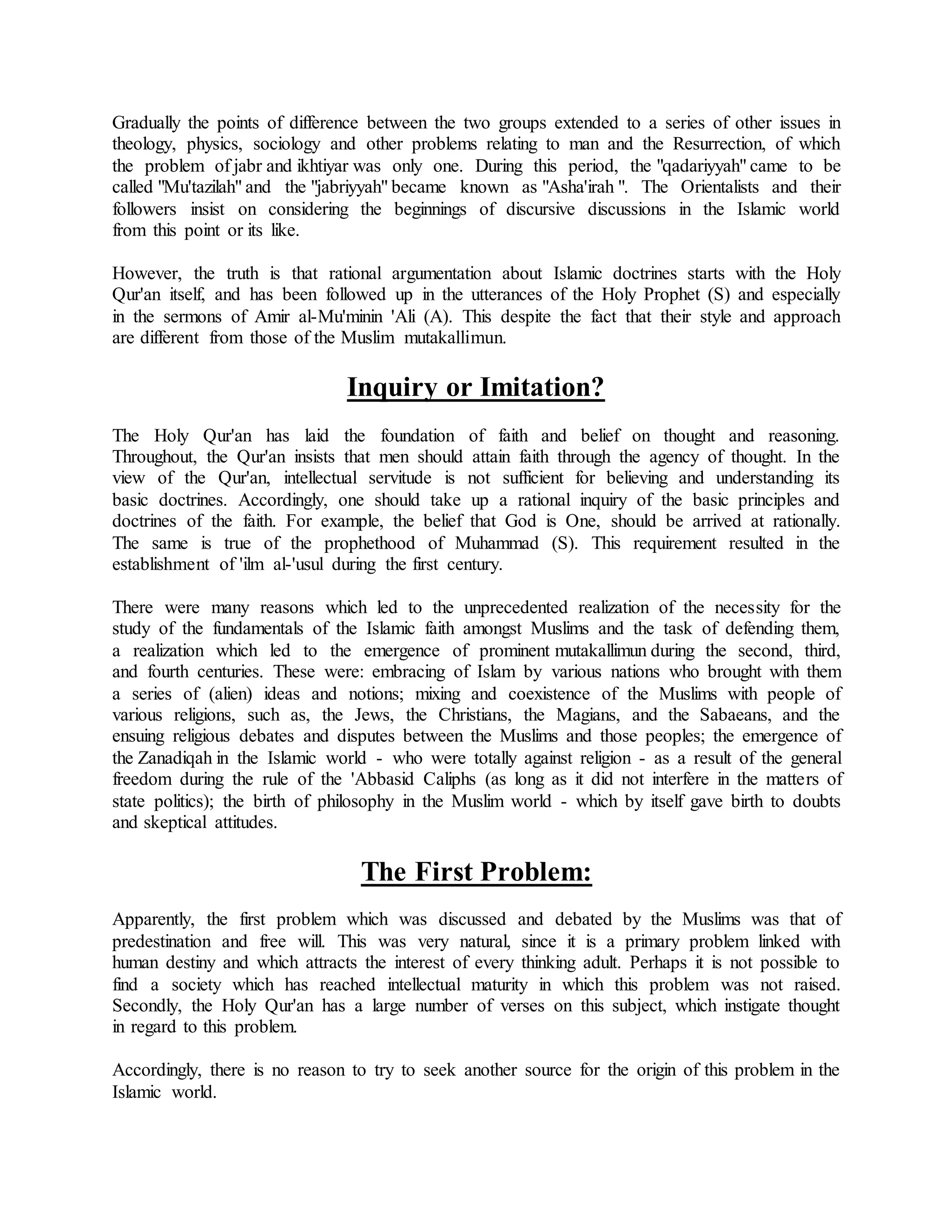 Ilm-Al-Kalam: Mutazilism and Ashiarism | DOCX