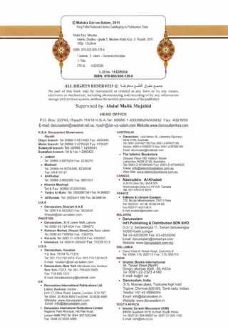 ©Mataba Dar-us-Salam, 2011
King Fahd National Library Cataloging-in-Publication Data
Abdul Aziz, tv'oulavi
Islamic Studies- grade 5. tv'oulavi Abdul Aziz -2. Riyadh, 2011
160p; 17x24cm
ISBN: 978-603-500-125-0
1-lslamic 2- Islam - General principles
1- Title
210 de 1432/5334
LD.no. 1432/5334
ISBN: 978-603-500-125-0
ALL RIGHTS RESERVED © U_;.,...., �� J_,.h �
No part of this book may be reproduced or utilized in any form or by any means,
electronic or mechanical, including photocopying and recording or by any information
storage and retrieval system, without the written permission ofthe publ isher.
Supervised by: Abdul Malik Mujahid
HEAD OFFICE
P.O. Box: 22743, Riyadh 11416 K.S.A.Tel: 00966-1-4033962/4043432 Fax: 4021659
E-mail: darussalam@awalnet.net.sa, riyadh@dar-us-salam.com Website:www.darussalamksa.com
K.S.A. Darussalam Showrooms:
Riyadh
Olaya branch: Tel 00966-1-4614483 Fax: 4644945
Malaz branch: Tel 00966-1-4735220 Fax: 4735221
Suwaydi branch: Tel: 00966 1 4286641
Suwailam branch: Tel & Fax-1-2860422
• Jeddah
Tel: 00966-2-6879254 Fax: 6336270
• Madinah
Tel: 00966-04-8234446, 8230038
Fax: 04-8151121
• AI-Khobar
Tel: 00966-3-8692900 Fax: 8691551
• Khamis Mushayt
Tel & Fax: 00966-072207055
• Yanbu At-Bahr Tel: 0500887341 Fax: 04-3908027
• AI-Buraida Tel: 0503417156 Fax: 06·3696124
U.A.E
• Darussalam, Sharjah U.A.E
Tel: 00971-6-5632623 Fax: 5632624
Sharjah@dar-us-salam.com.
PAKISTAN
• Darussalam, 36 B Lower Mall, Lahore
Tel: 0092-42-724 0024 Fax: 7354072
Rahman Market, Ghazni Street,Urdu Bazar Lahore
Tel: 0092-42-7120054 Fax: 7320703
• Karachi, Tel: 0092-21-4393936 Fax: 4393937
• Islamabad, Tel: 0092-51-2500237Fax: 512281513
U.S.A
• Darussalam, Houston
PO Box: 79194 Tx 77279
Tel: 001-713-722 0419 Fax: 001-713-722 0431
E-mail: houston @dar-us-salam.com
• Darussalam, New York 486AtlanticAve, Brooklyn
New York-11217, Tel: 001-718-625 5925
Fax: 718-625 1511
E-mail: darussalamny@hotmail.com
U.K
• Darussalam International Publications Ltd.
Leyton Business Centre
Unit-17, Etloe Road, Leyton, London, E10 7BT
Tel: 0044 20 8539 4885 Fax:0044 20 8539 4889
Website: www.darussalam.com
Email: io.[Q@darussalam.com
• Darussalam International Publications Limited
Regents Park Mosque, 146 Pari< Road
London NW8 7RG Tel: 0044- 207725 2246
Fax: 0044 20 8539 4889
AUSTRALIA
• Darussalam. 149 Haldan St, Lakemba (Sydney)
NSW 2195, Australia
Tel: 0061-2-97407188 Fax: 0061-2-97407199
Mobile: 0061-414580813 Res: 0061·2-97580190
Email: abumuaaz@hotamail.com
• The Islamic Bookstore
Ground Floor-165 Haldan Street
Lakemba, NSW 2195, Australia
Tel: 0061-2-97584040 Fax: 0061-2-97584030
Email: info@islamicbookstore.com.au
Web Site: www.islamicbookstore.com.au
CANADA
• Nasiruddin AI-Khattab
2-3415 Dixie Rd, Unit# 505
Mississauga,Ontario L4Y 4J6, Canada
Tel: 001-416-418 6619
FRANCE
• Editions & Librairie Essalam
135, Bd de Menilmontant- 75011 Paris
Tel: oo33-01- 43 38 19 56/44 83
Fax:0033--01-43 574431
E-mail:essalam@essalam com.
MALAYSIA
Darussalam
lnt'l Publishing & Distribution SDN BHD
D-2-12, Setiawangsa 11, Taman Setiawangsa
54200 Kuala Lumpur
Tel: 03-42528200 Fax: 03-42529200
Email: darussalam@streamyx.com
Website: www.darussalam.com.my
SRI LANKA
• Darul Kitab 6, Nimal Road, Colombo-4
Tel: 0094 115 358712 Fax: 115-358713
INDIA
• Islamic Books International
54, Tandel Street (North)
Dongri, Mumbai 4000 09, INDIA
Tel: 0091-22-2373 4180
E-mail: ibi@irf.net
• Darussalam, India
31/5, Musvee plaza, Triplicane high road
Tripline, Chennai-600 005, Tamil nadu, Indian
Telefax: +91 44 45566249
Email: info@darussalam.in
Website: www.darussalam.in
SOUTH AFRICA
• Islamic Da'wah Movement (IDM)
48009 Qualbert 4078 Durban,South Africa
Tel: 0027-31-304-6883 Fax: 0027-31-305-1292
E-mail: idm@ion.co.za
 