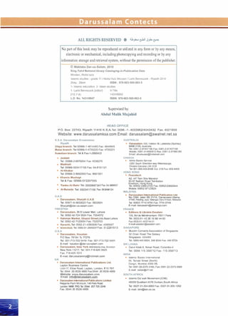 No part of this book may be reproduced or utilized in any form or by any means,
electronic or mechanical, including photocopying and recording or by any
information storage and reh·ieval system, without the permission of the publisher.
© Maktaba Dar-us-Salam, 2010
King Fahd National library Cataloging-in-Publication Data
Moulavi, Abdul aziz
Islamic studies- grade11 / Abdul Aziz MoulaviI Larbi Benrezzok- Riyadh 2010
254p : 28cm ISBN : 978-603-500-063-5
1- Islamic education 2- Islam studies
1· Larbi Benrezzok (editor) II-T itle
210.7 de 1431/9263
L.D. No. 1431/6847 ISBN: 978-603-500-063-5
Supervised by:
Abdul Malik Mujahid
HEAD OFFICE
P.O. Box: 22743, Riyadh 11416 K.S.A.Tel: 0096-1-4033962/4043432 Fax: 4021659
Website: www.darussalamksa.com Email: darussalam@awalnet.net.sa
K.S.A. Darussalam Showrooms:
Riyadh
Olaya branch: Tel 00966-1-4614483 Fax: 4644945
Malaz branch: Tel 00966-1-4735220 Fax: 4735221
Suwailam branch: Tel & Fax-1-2860422
• Jeddah
Tel: 00966-2-6879254 Fax: 6336270
• Madinah
Tel: 00966-503417155 Fax: 04-8151121
• AI-Khobar
Tel: 00966-3-8692900 Fax: 8691551
• Khamis Mushayt
Tel &Fax: 00966-072207055
•
Yanbu AI-Bahr Tel: 0500887341 Fax: 04-3908027
• AI-Buraida Tel: 0503417156 Fax: 063696124
U.A.E
• Darussalam, Sharjah U.A.E
Tel: 00971-6-5632623 Fax: 5632624
Sharjah@dar-us-salam.com.
PAKISTAN
• Darussalam, 36 B Lower Mall, Lahore
Tel: 0092-42-724 0024 Fax: 7354072
• Rahman Market, Ghazni Street,Urdu Bazar Lahore
Tel: 0092-42-7120054 Fax: 7320703
• Karachi, Tel: 0092-21-4393936 Fax: 4393937
• Islamabad, Tel: 0092-51-25 00237Fax: 51228151 3
U.S.A
• Darussalam, Houston
P.O Box: 79194 Tx 77279
Tel: 001-713-722 0419 Fax: 001-713-722 0431
E-mail: houston @dar-us-salam.com
• Darussalam, New York 486AtlanticAve, Brooklyn
New York-11217, Tel: 001-718-625 5925
Fax: 718-625 1511
E-mail: darussalamny@hotmail.com
U.K
• Darussalam International Publications Ltd.
Leyton Business Centre
Unit-17, Etloe Road, Ley1on, London, E10 7BT
Tel: 0044 20 8539 4885 Fax:0044 20 8539 4889
Website: www.darussalam.com
Email: info@darussalam.com
• DarussalamInternationalPublications Limited
Regents Park Mosque,146 Park Road
London NW8 7RG Tel: 0044- 207 725 2246
Fax: 0044 20 8539 4889
AUSTRALIA
• Darussalam, 153, Haldan St, Lakemba (Sydney)
NSW2195, Australia
Tel: 0061-2-974 07188 Fax: 0061-2-974 07199
Mobile: 0061-41458 0813 Res: 0061-2-9758 019 0
Email: abumuaaz@hotamail.com
CANADA
• lslmic Books S ervice
2200 South Sheridan way Mississauga,
Ontario Canada LSK2C8
Tel: 001-9 05-4 03-84 06 Ext.218 Fax:905-84 09
HONG KONG
• Peacetech
A2, 4/F Tsim Sha Mansion
83-87 Nathan Road Tsimbatsui
Kowloon, Hong Kong
Tel: 00852 2369 2722 Fax: 00852-23692944
Mobile: 00852 97123624
MALAYSIA
• Darussalam International Publication Ltd.
No.109A, Jalan SS 21/1A, Damansara Utama,
47400, Petaling Jaya, Selangor, Darul Ehsan, Malaysia
Tel: 00603 7710 9750 Fax: 7710 0749
E-mail: darussalm@streamyx.com
FRANCE
• Editions & Librairie Essalam
135, Bd de Menilmontant- 75011 Paris
Tel: 0033-01- 43 38 19 56/44 83
Fax: 0033- 01- 435744 31
E-mail: essalam@essalam com.
SINGAPORE
• Muslim Converts Association of Singapore
32 Onan Road The Galaxy
Singapore· 424484
Tel: 0065-44 06924, 348 8344 Fax:44 0 6724
SRI LANKA
• Darul Kitab 6, Nimal Road, Colombo-4
Tel: 0094 115 358712Fax: 115-358713
INDIA
• Islamic Books International
54, Tandel Street (North)
Dongri, Mumbai 4 000 09,
Tel: 009 1-22 -23 73 418 0, Fax: 0091-22-2373 0689
E-mail: sales@irf.net
SOUTH AFRICA
• Islamic oa·wah Movement (IDM)
48009 Qualbert 4078 Durban,South Africa
Tel: 0027-31-304-6883 Fax: 0027-31-305-1292
E-mail: idm@ion.co.za
 