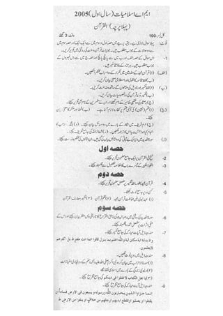 Islamic studies (Punjab University) - Part I, Paper 1 (Al-Quran) - Past Papers 2005 to 2017