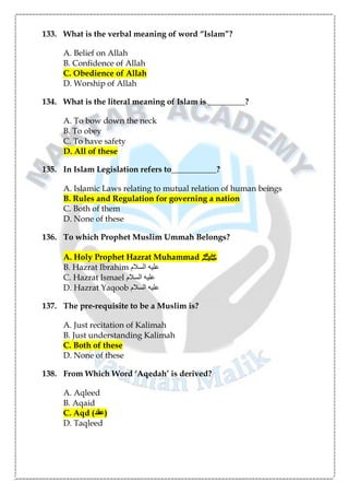Matching Question Example Islam Islamic Study MCQs.pdf