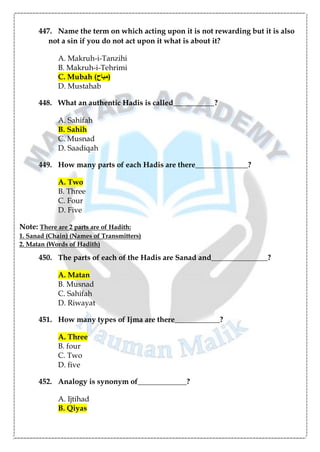 Matching Question Example Islam Islamic Study MCQs.pdf