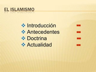 EL ISLAMISMO


       Introducción
       Antecedentes
       Doctrina
       Actualidad
 