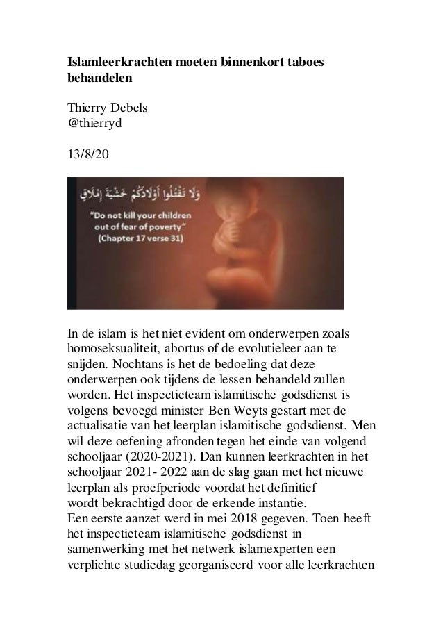 Islamleerkrachten moeten binnenkort taboes
behandelen
Thierry Debels
@thierryd
13/8/20
In de islam is het niet evident om ...