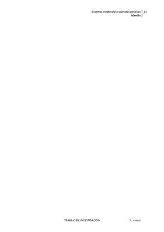 Sistemas electorales y partidos políticos 14
                                                  Islandia




TRABAJO DE INVESTIGACIÓN                        P. Valero
 