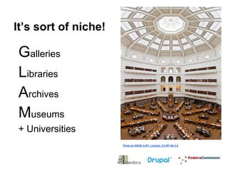 It’s sort of niche!

Galleries
Libraries
Archives
Museums
+ Universities
Photo by DAVID ILIFF. License: CC-BY-SA 3.0

 