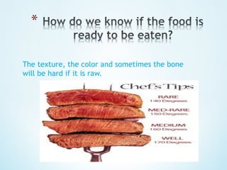 The texture, the color and sometimes the bone
will be hard if it is raw.
 
