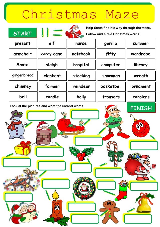  Christmas  maze vocabulary 