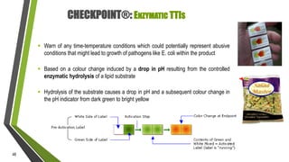 CHECKPOINT®: ENZYMATIC TTIS
 Warn of any time-temperature conditions which could potentially represent abusive
conditions...