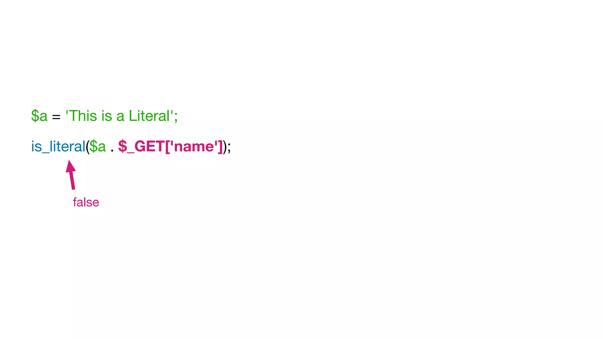 $a = 'This is a Literal';

is_literal($a . $_GET['name']);
false
 