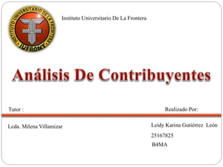 Instituto Universitario De La Frontera
Realizado Por:
Leidy Karina Gutiérrez León
25167825
B4MA
Tutor :
Lcda. Milena Villamizar
 