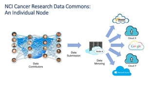 Node A
Cloud X
NCI Cancer Research Data Commons:
An Individual Node
Cloud Y
Data
Contributors
Data
Submission
Data
Mirroring
 